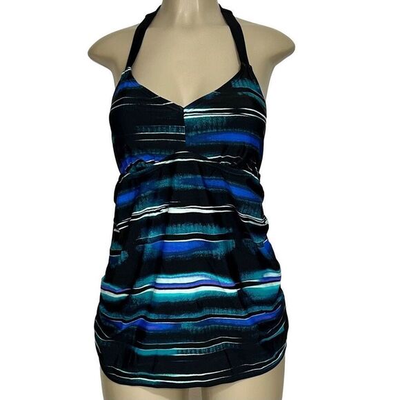 Liz Lange Maternity Tankini Women's Medium Water Color Stripe Halter Swimsuit - Picture 9 of 11